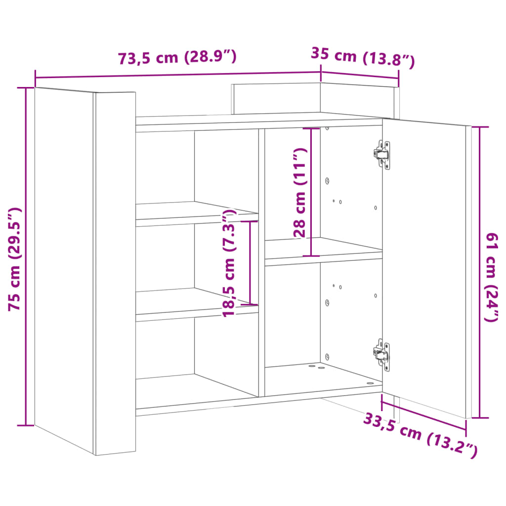 vidaXL Dressoir 73,5x35x75 cm bewerkt hout zwart