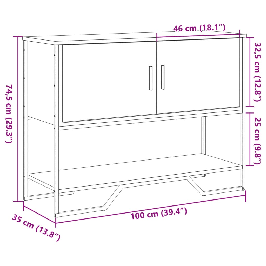 vidaXL Console Table 100x35x74.5 cm Engineered Wood Smoked Oak