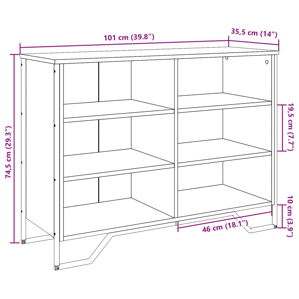 vidaXL Dressoir 91x35,5x74,5 cm bewerkt hout zwart