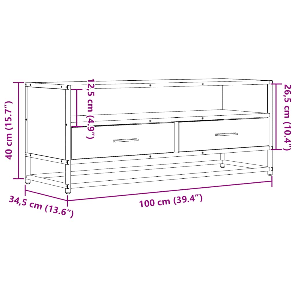 vidaXL Tv-meubel 80x34,5x40 cm bewerkt hout en metaal zwart