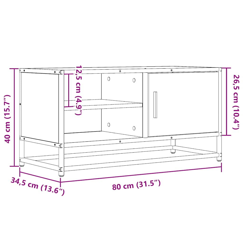 vidaXL TV cabinet 80x34.5x40 cm engineered wood and metal black