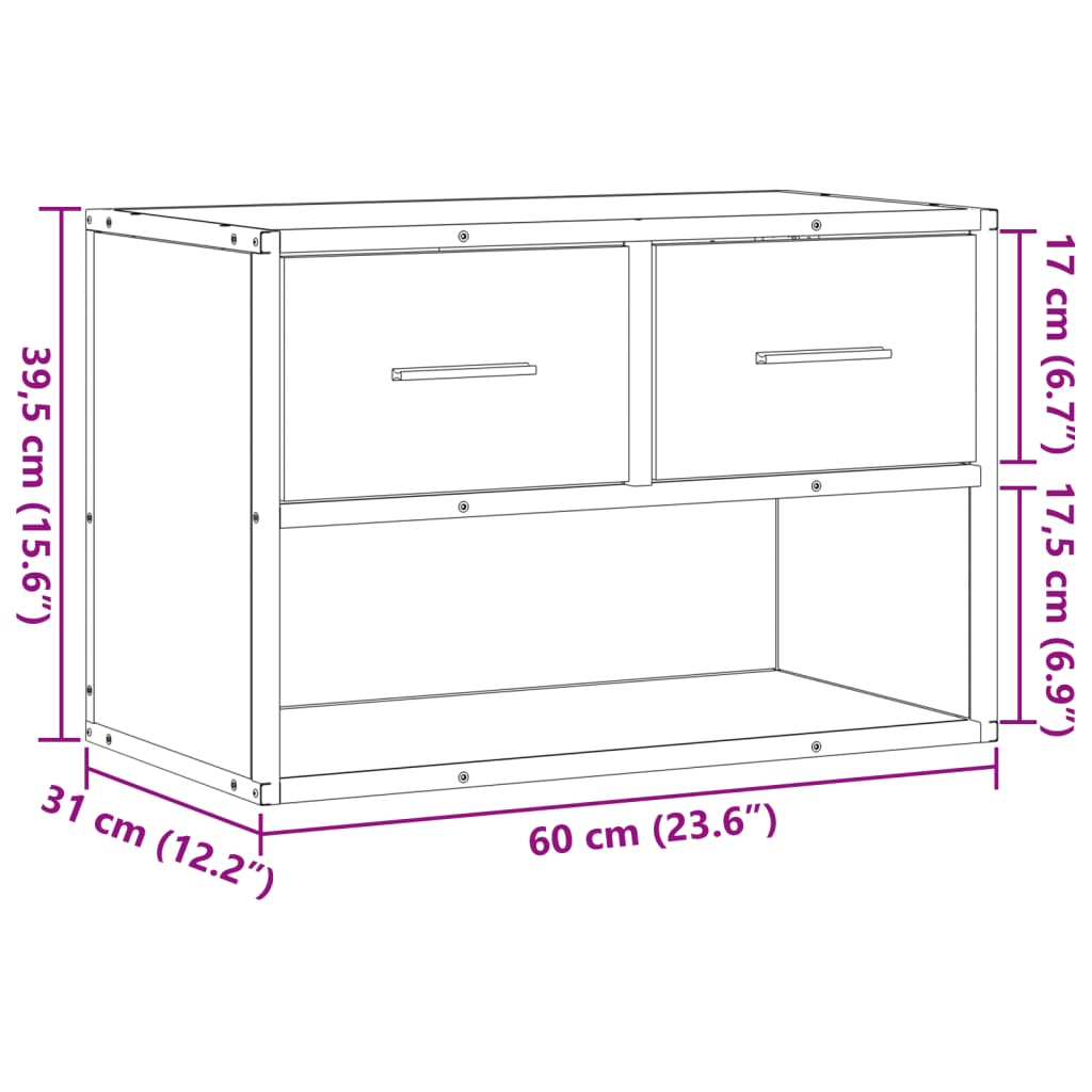 vidaXL Tv-meubel 60x31x39,5 cm bewerkt hout en metaal zwart