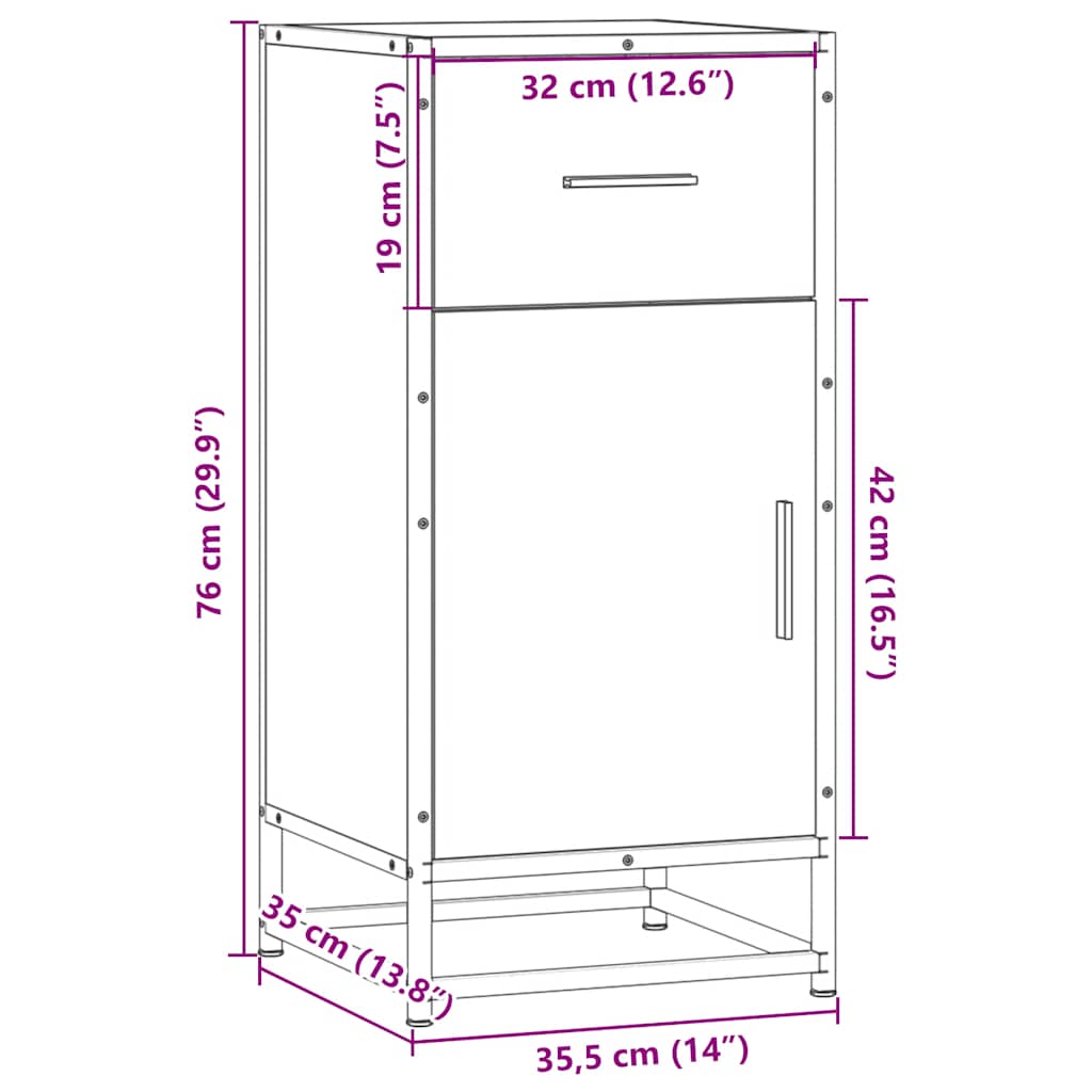 vidaXL Dressoir 35,5x35x76 cm bewerkt hout en metaal zwart