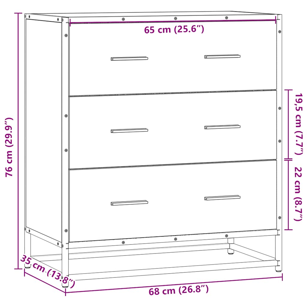 vidaXL Dressoir 68x35x76 cm bewerkt hout en metaal zwart