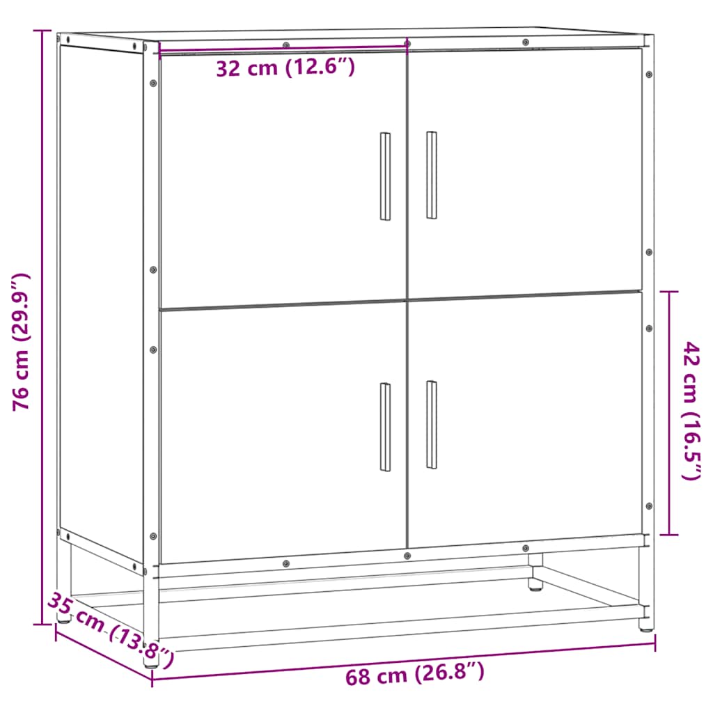 vidaXL Dressoir 68x35x76 cm bewerkt hout zwart
