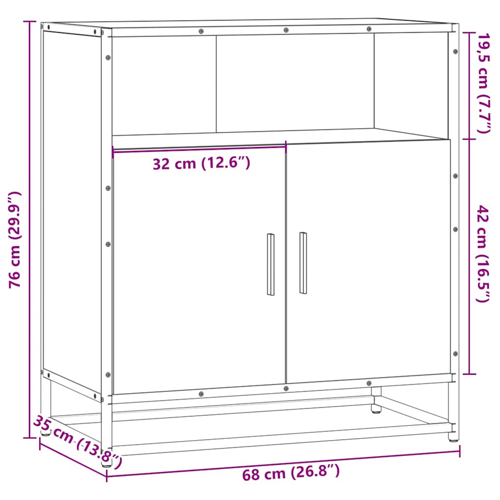 vidaXL Dressoir 68x35x76 cm bewerkt hout sonoma eikenkleurig