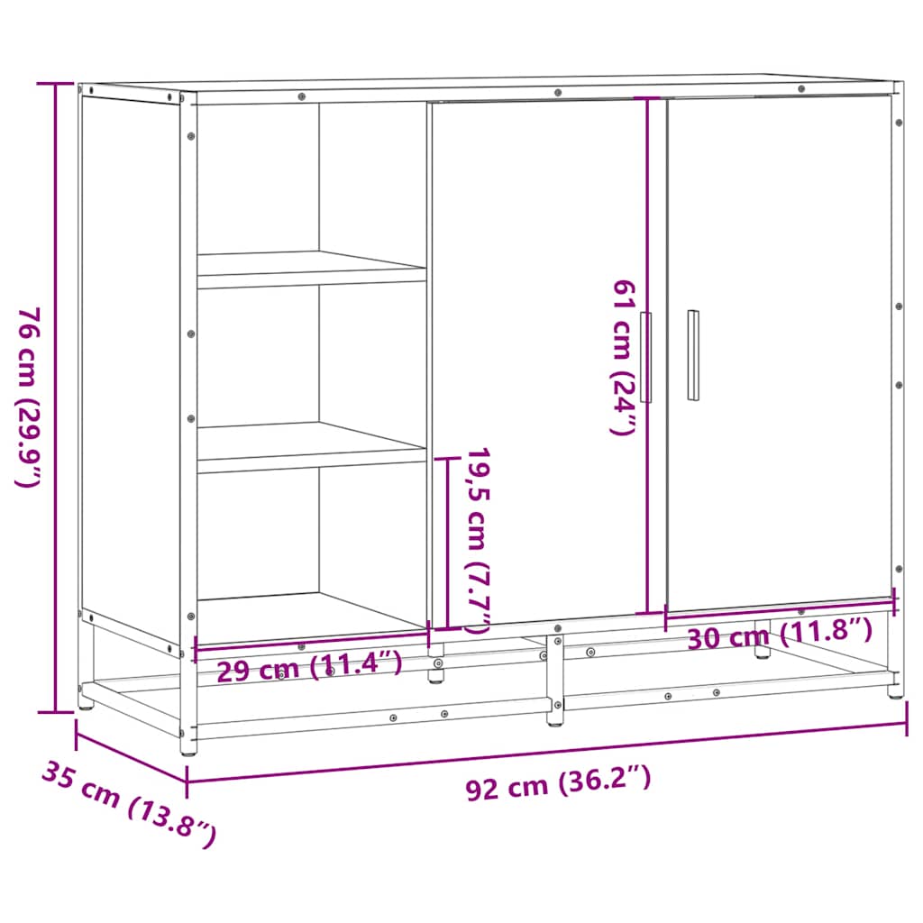 vidaXL Dressoir 92x35x76 cm bewerkt hout zwart