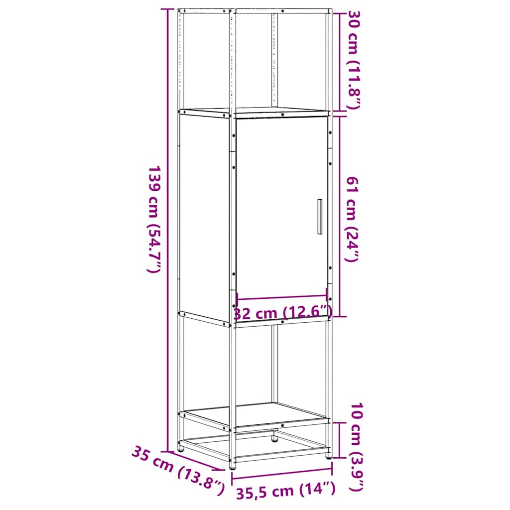 vidaXL Tall cabinet 35.5x35x139 cm engineered wood and metal black