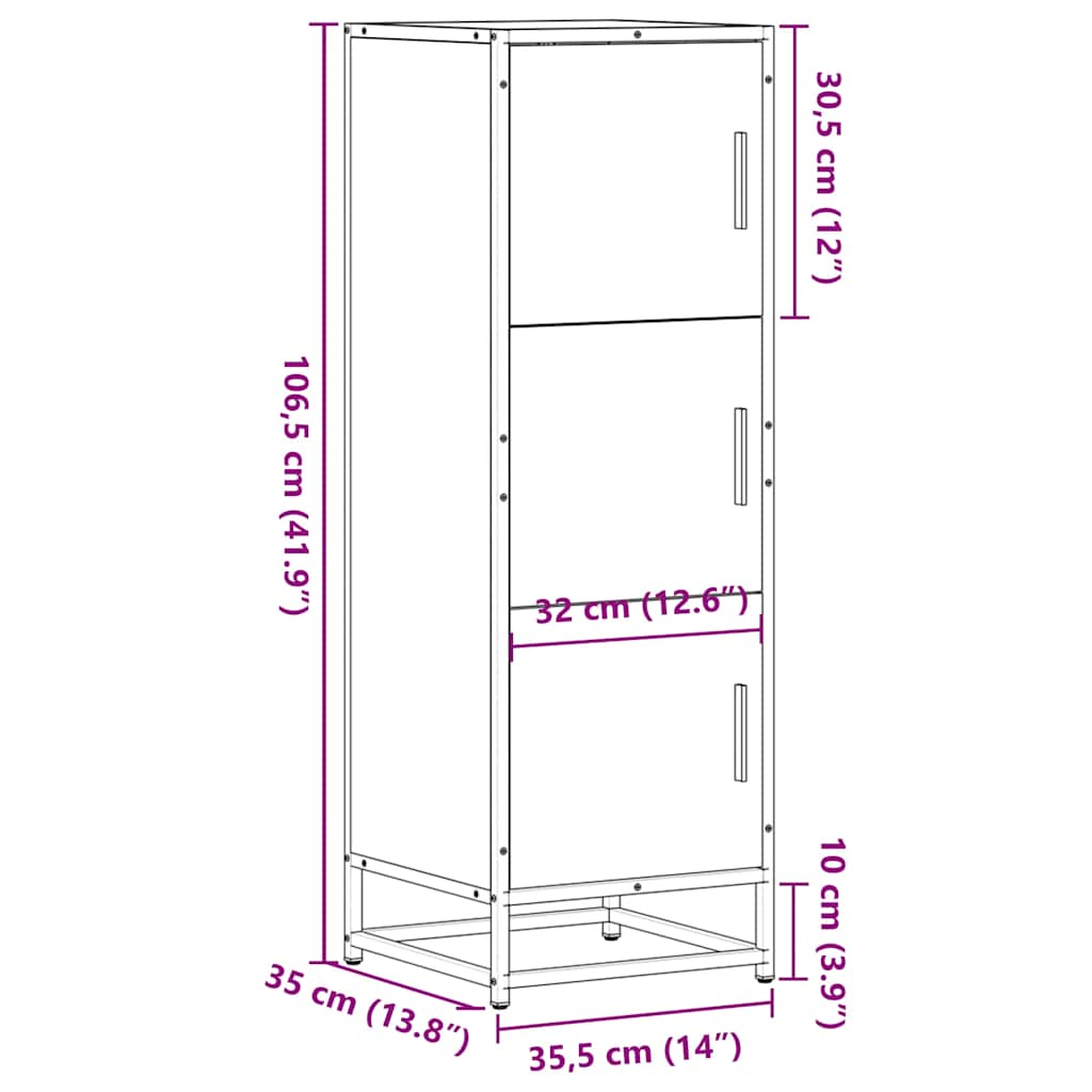 vidaXL Tall cabinet 35.5x35x106.5 cm engineered wood and metal brown oak