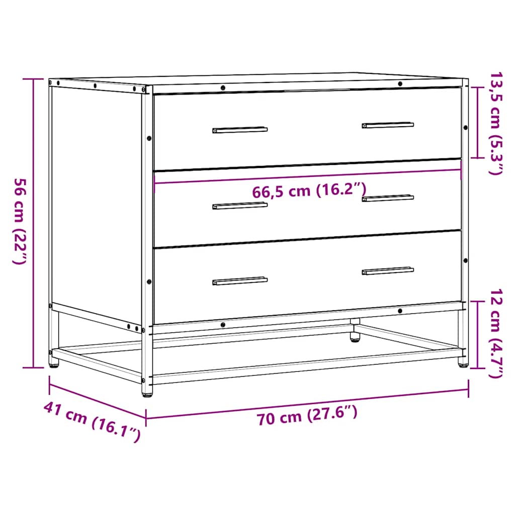 vidaXL Ladekast 70x41x56 cm bewerkt hout zwart