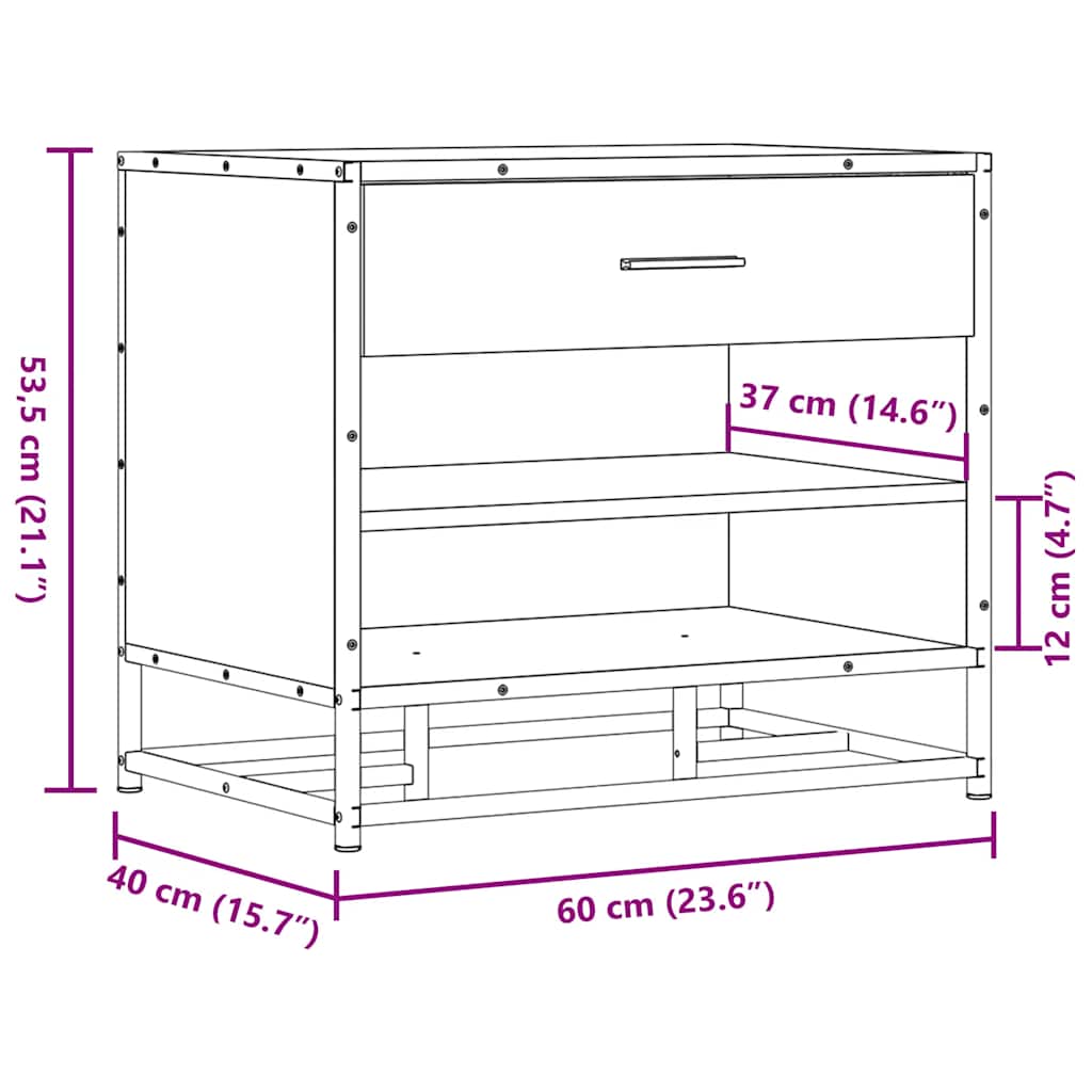 vidaXL Schoenenbank 60x40x53,5 cm bewerkt hout en metaal zwart