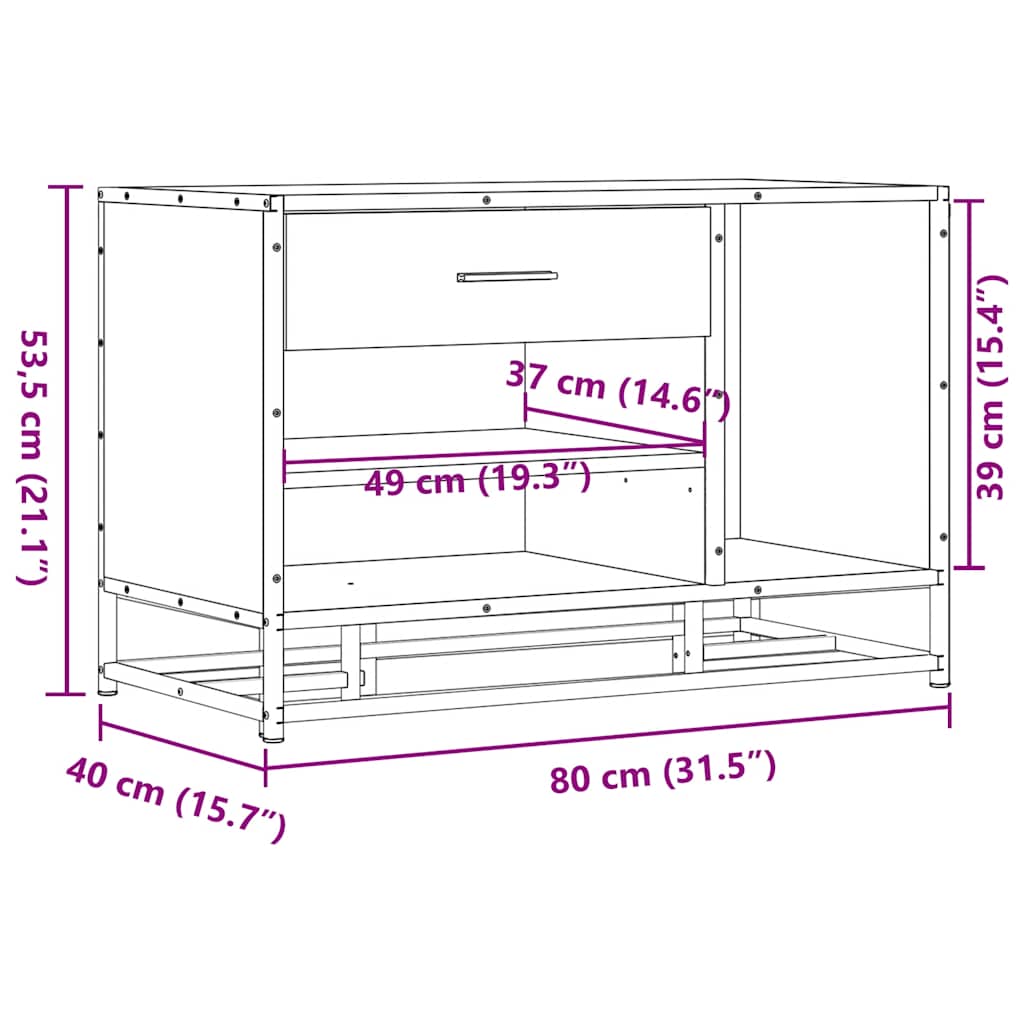vidaXL Schoenenbank 80x40x53,5 cm bewerkt hout en metaal zwart