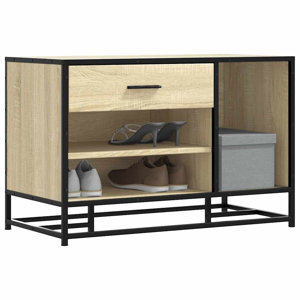 vidaXL Schoenenbank 80x40x53,5 cm bewerkt hout en metaal zwart