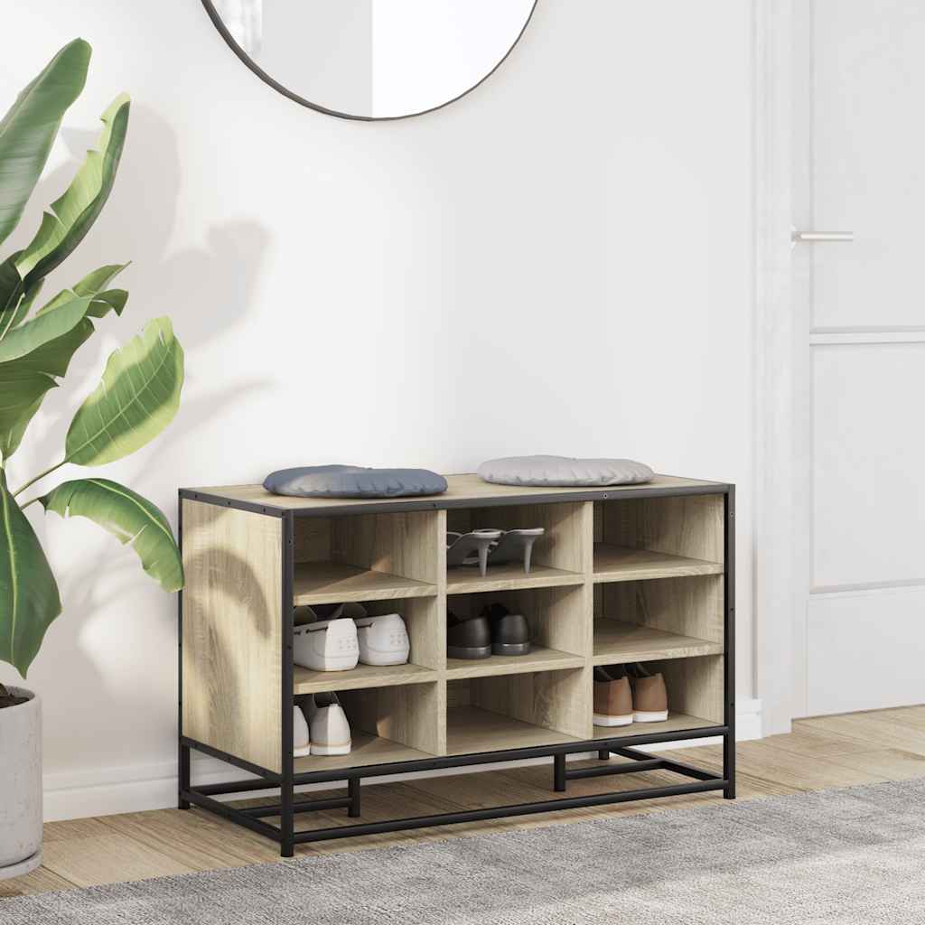 vidaXL Schoenenbank 84x40x53,5 cm bewerkt hout en metaal zwart
