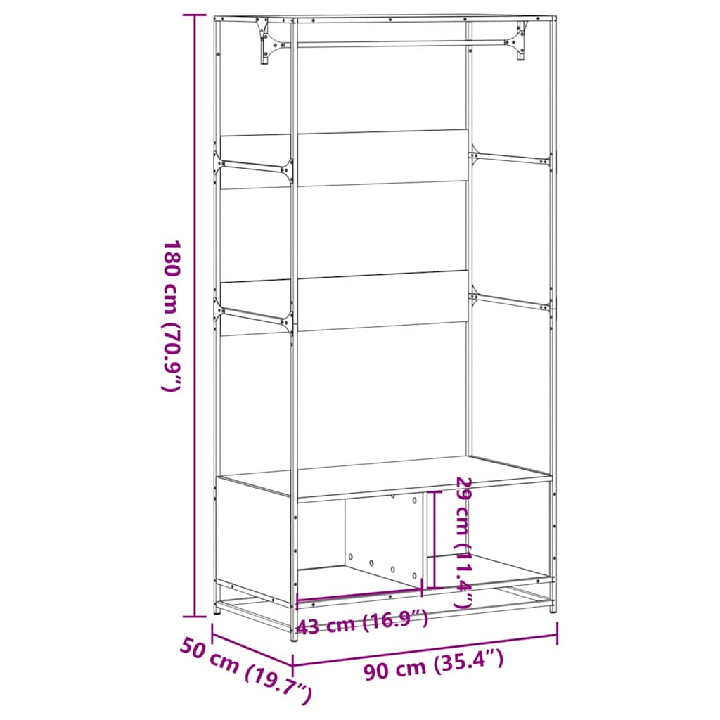 vidaXL Kledingkast 90x50x180 cm bewerkt hout zwart