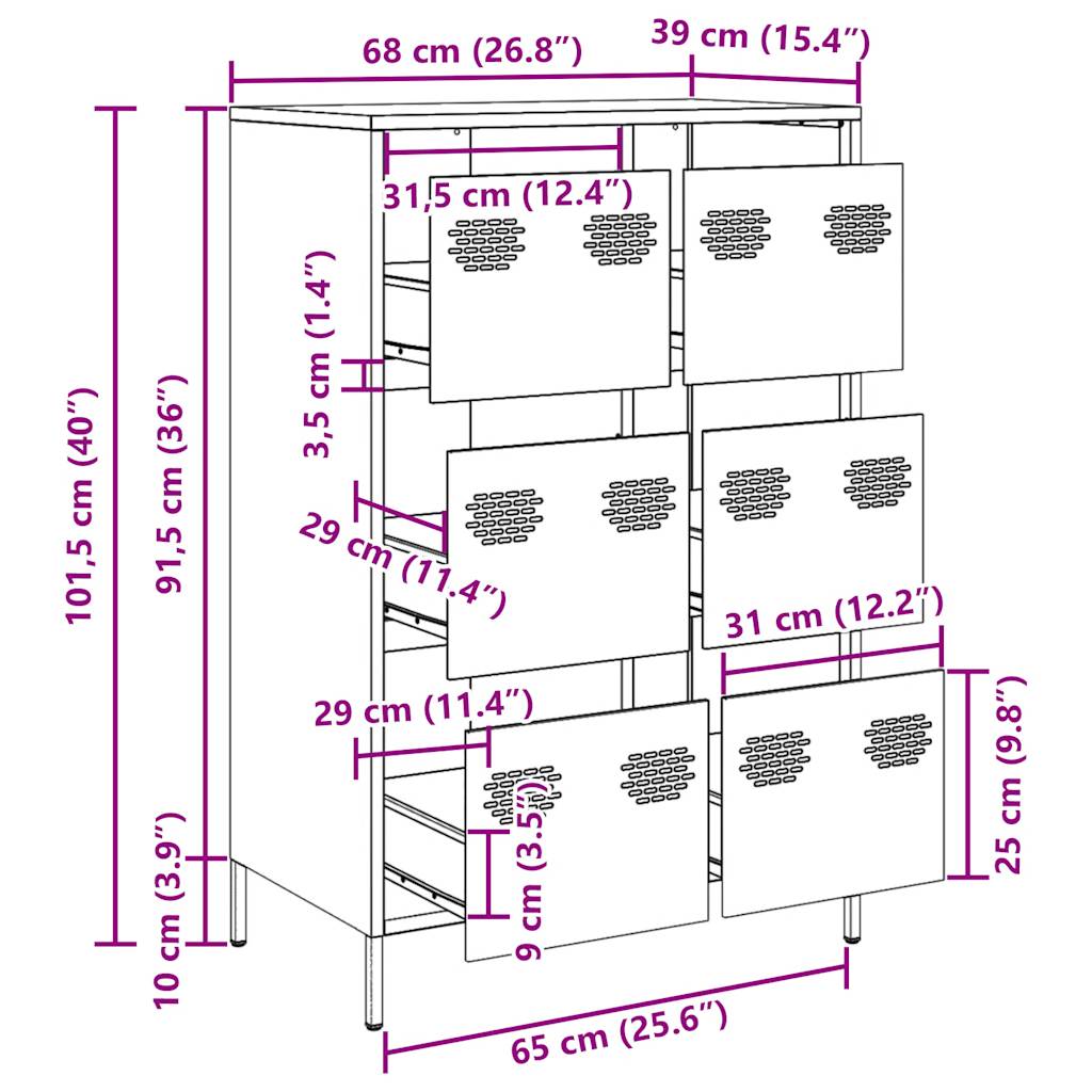 vidaXL Hoge kast 68x39x101,5 cm staal zwart