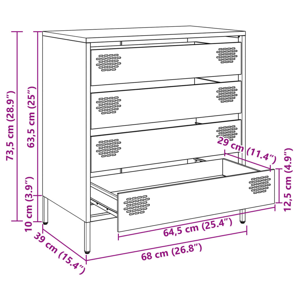 vidaXL Sideboard 68x39x73.5 cm cold-rolled steel black