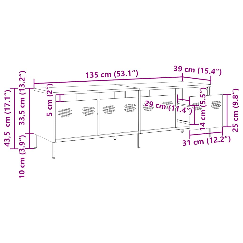 vidaXL TV Cabinet 202x39x43.5 cm Cold Rolled Steel Black