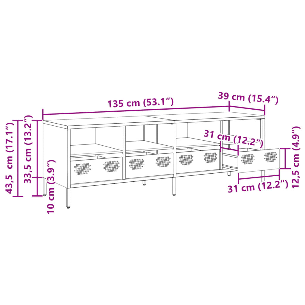 vidaXL TV Cabinet 202x39x43.5 cm Cold-Rolled Steel Black