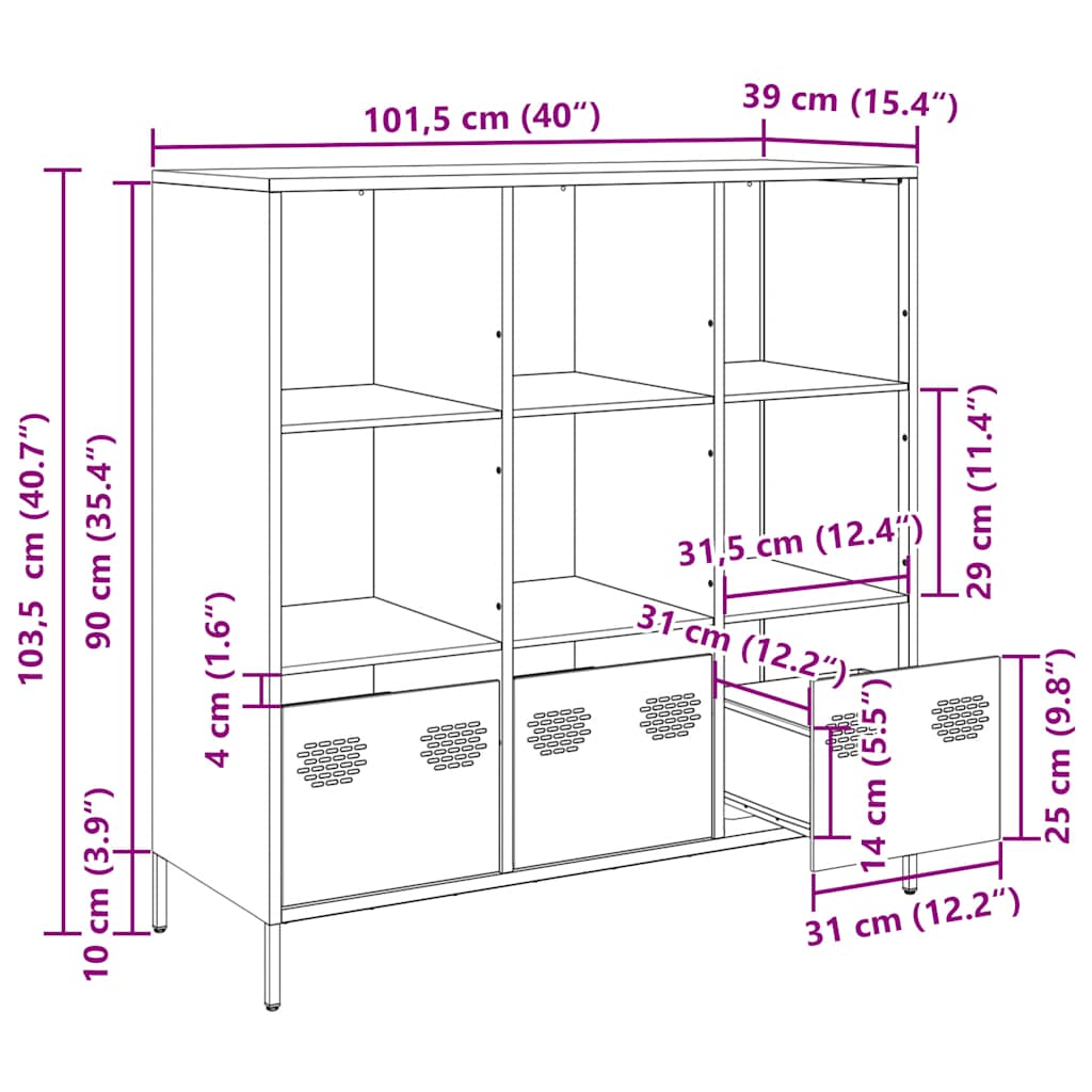 vidaXL Hoge kast 35x39x103,5 cm staal zwart