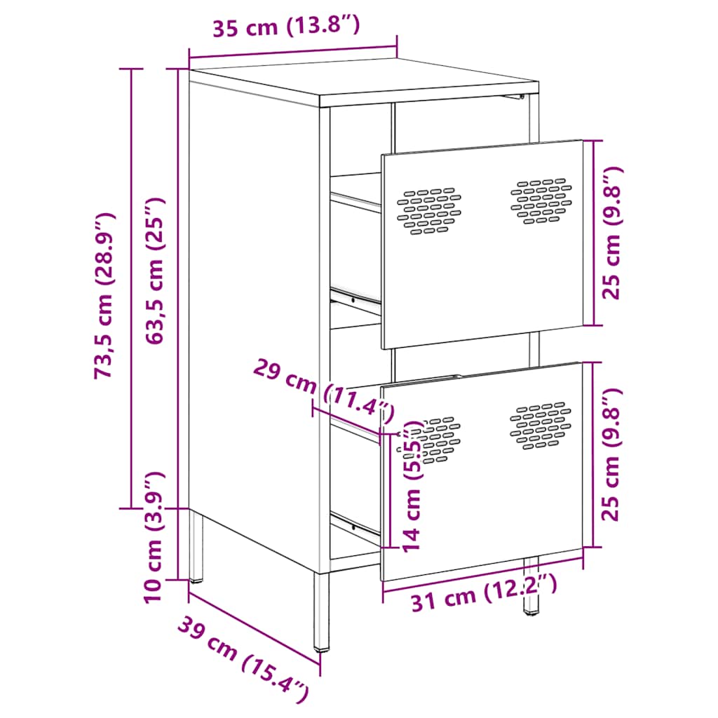 vidaXL Dressoir 35x39x73,5 cm koudgewalst staal zwart