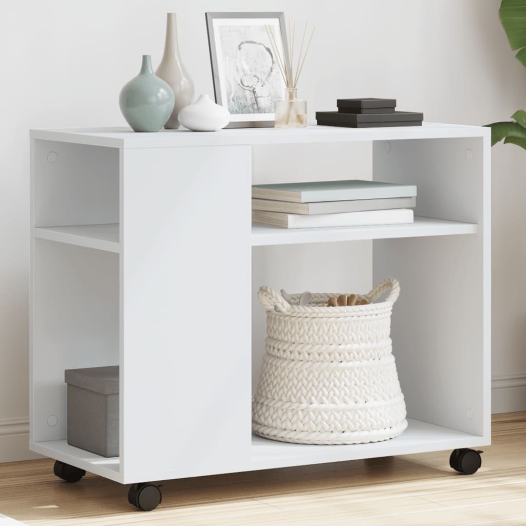 vidaXL Side Table with Wheels 70x35x60 cm Engineered Wood White