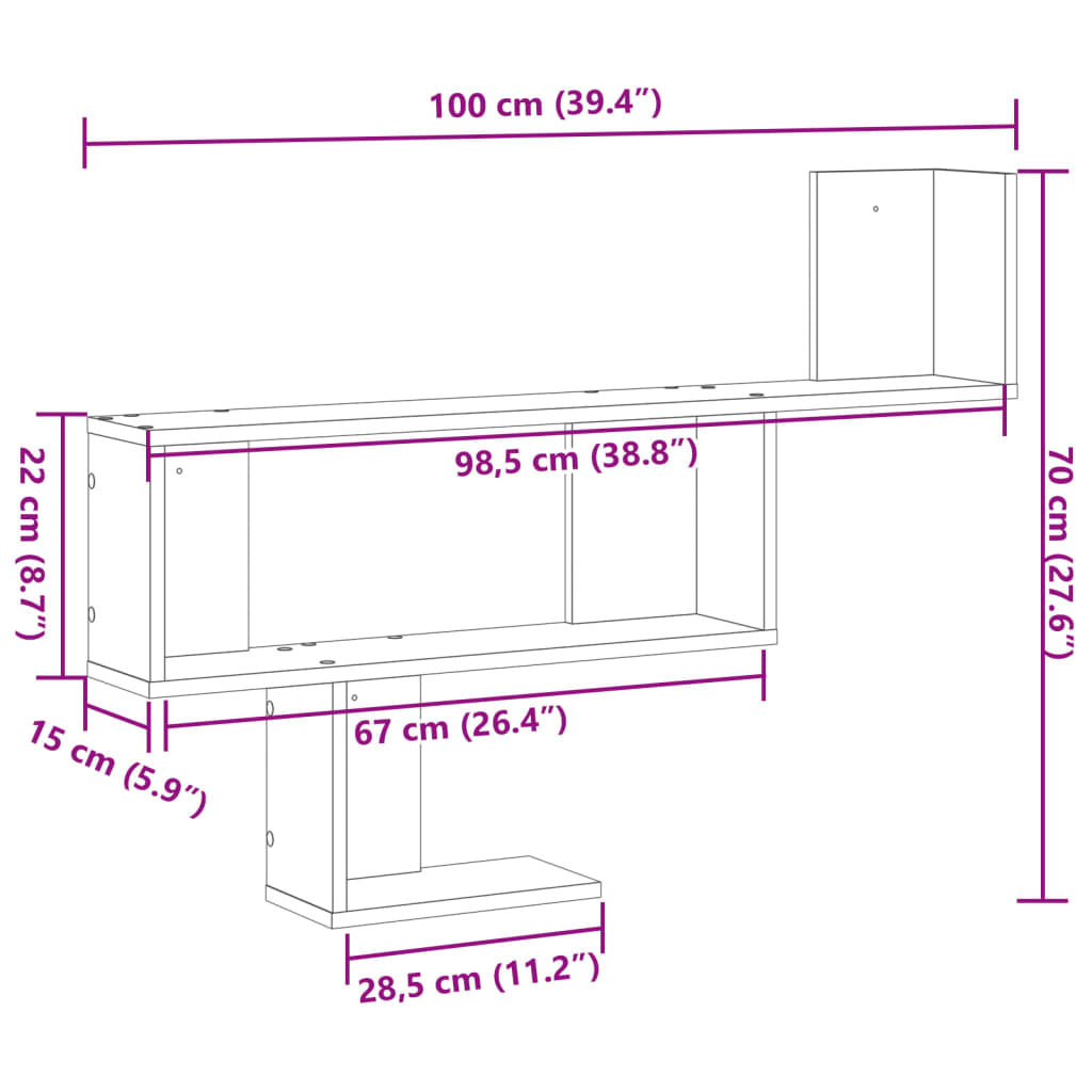 vidaXL Wandschap 100x15x70 cm bewerkt hout wit