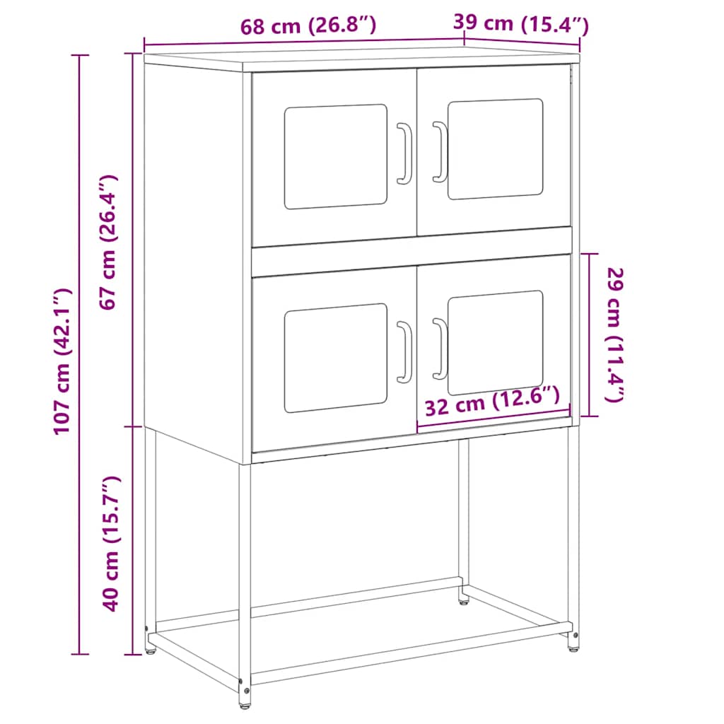 vidaXL Hoge kast 68x39x107 cm staal zwart