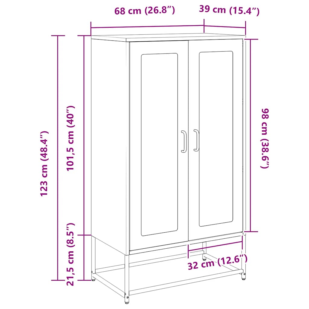 vidaXL Hoge kast 68x39x123 cm staal zwart