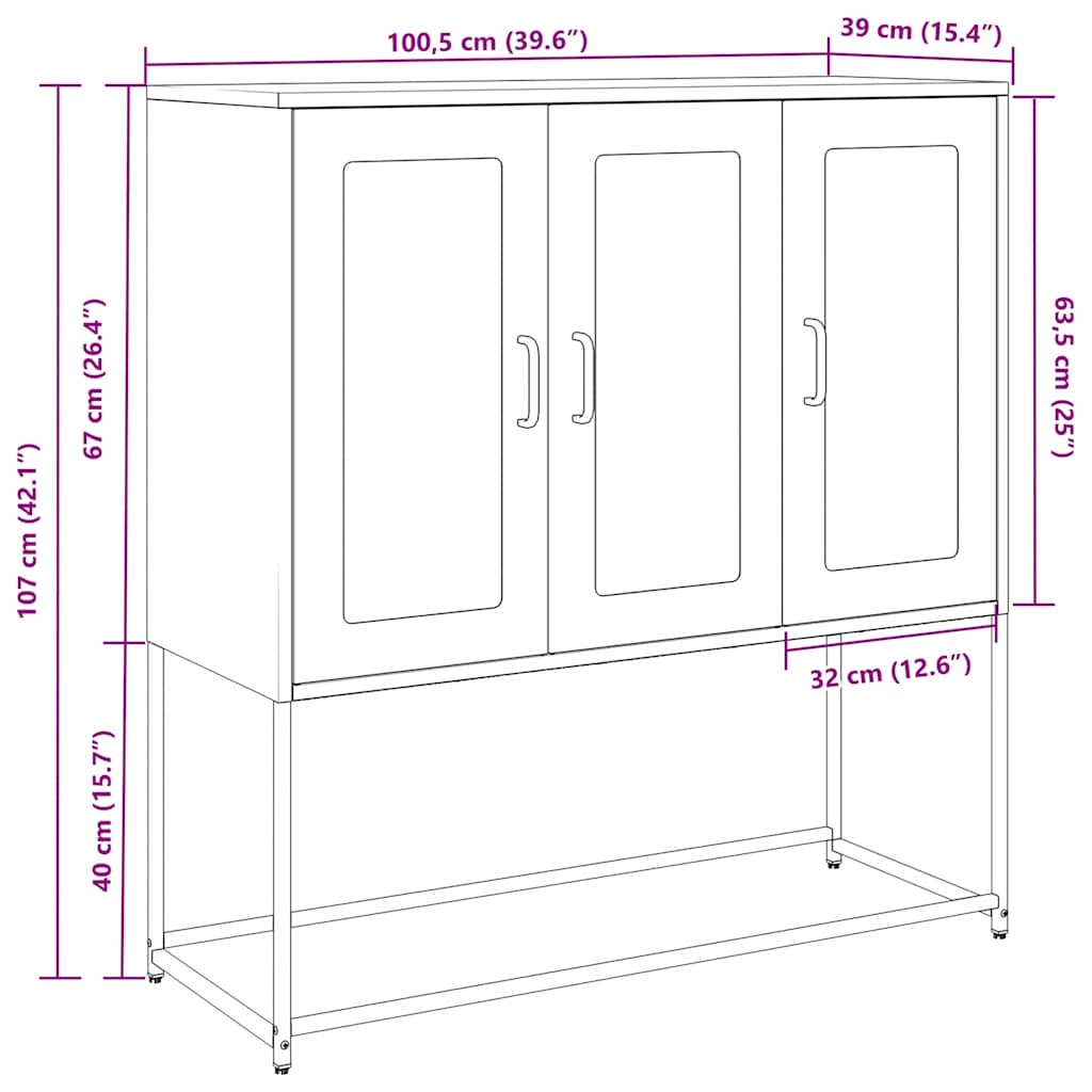 vidaXL Dressoir 100,5x39x107 cm koudgewalst staal zwart