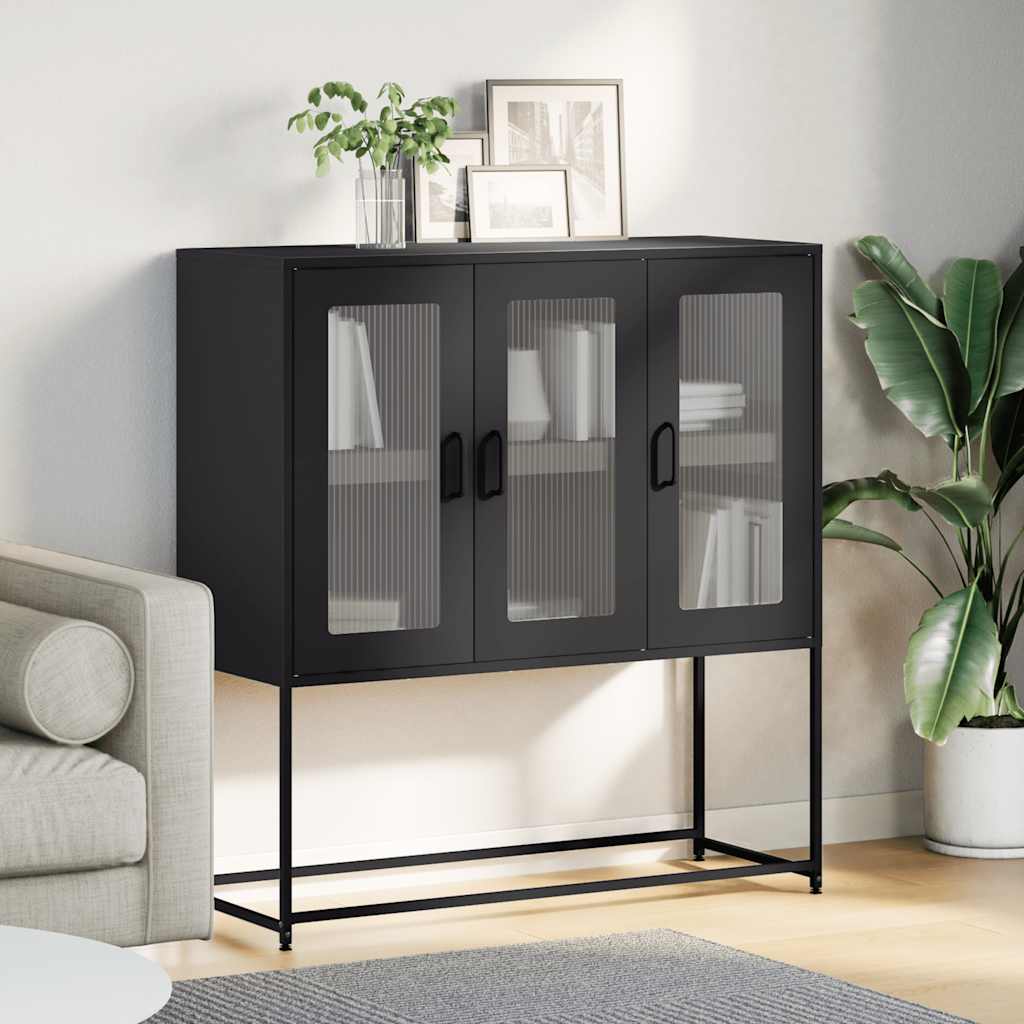 vidaXL Dressoir 100,5x39x107 cm koudgewalst staal zwart