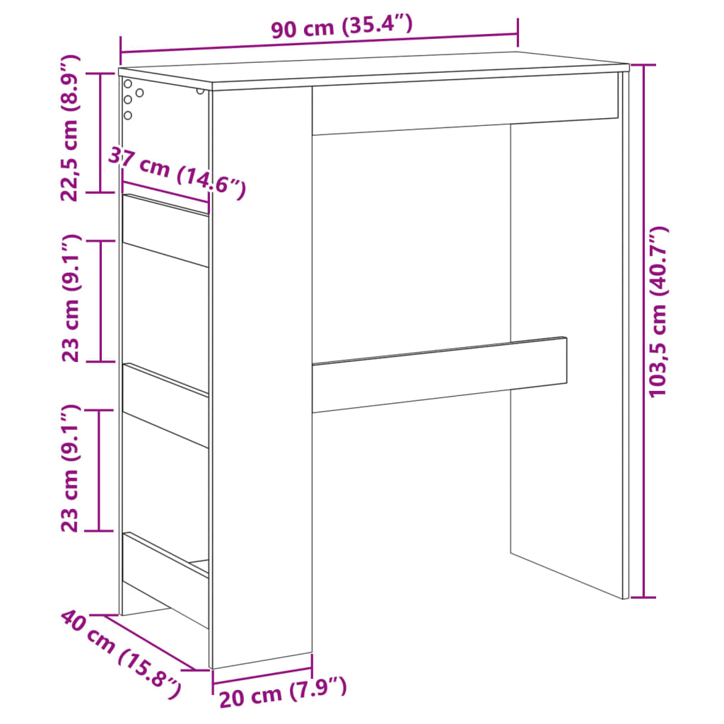 vidaXL Bartafel met rekken 90x40x103,5 cm bewerkt hout wit
