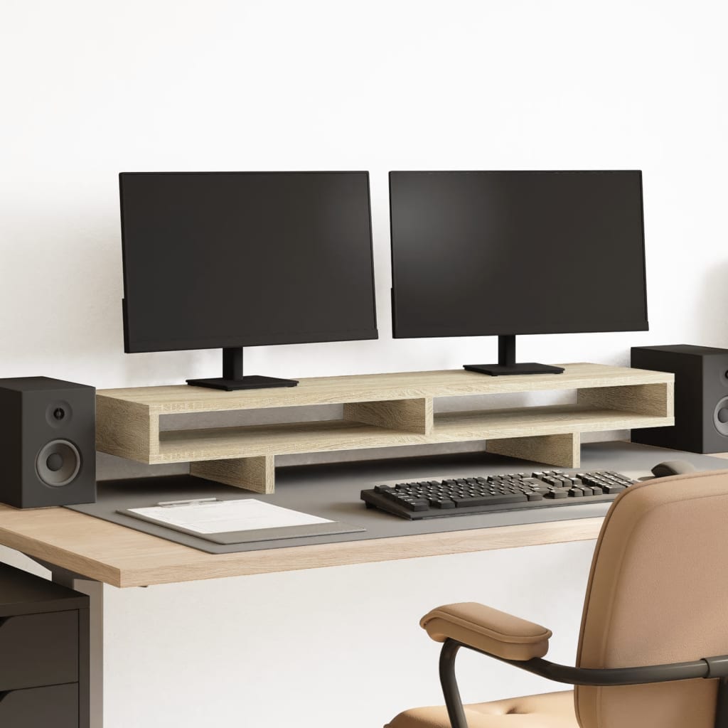 vidaXL Monitorstand met plank Zwart 100 x 27 x 15 cm Bewerkt hout