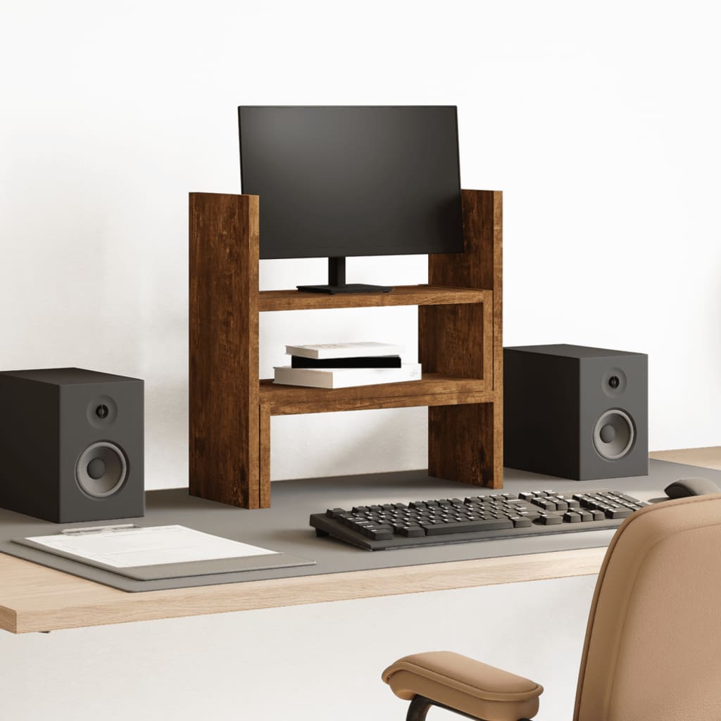 vidaXL Monitor Bureau Stand Zwart Eiken 40 x 17 x 41 cm Bewerkt hout