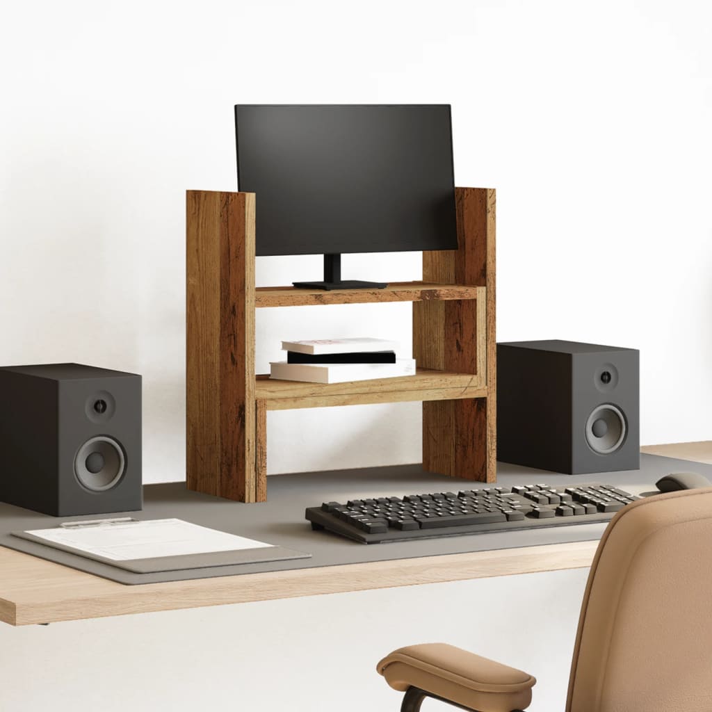 vidaXL Monitor Bureau Stand Zwart Eiken 40 x 17 x 41 cm Bewerkt hout