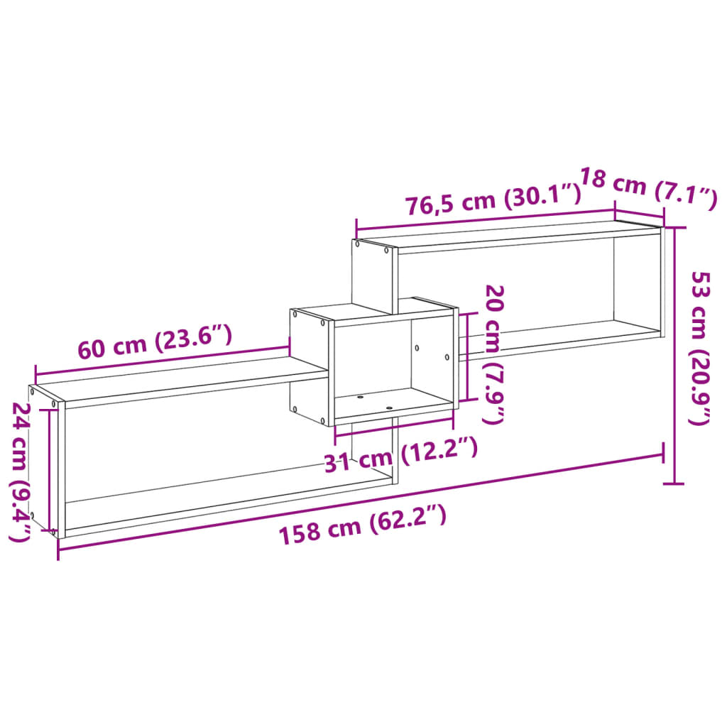 vidaXL Wall Cabinet 158x18x53 cm Engineered Wood White