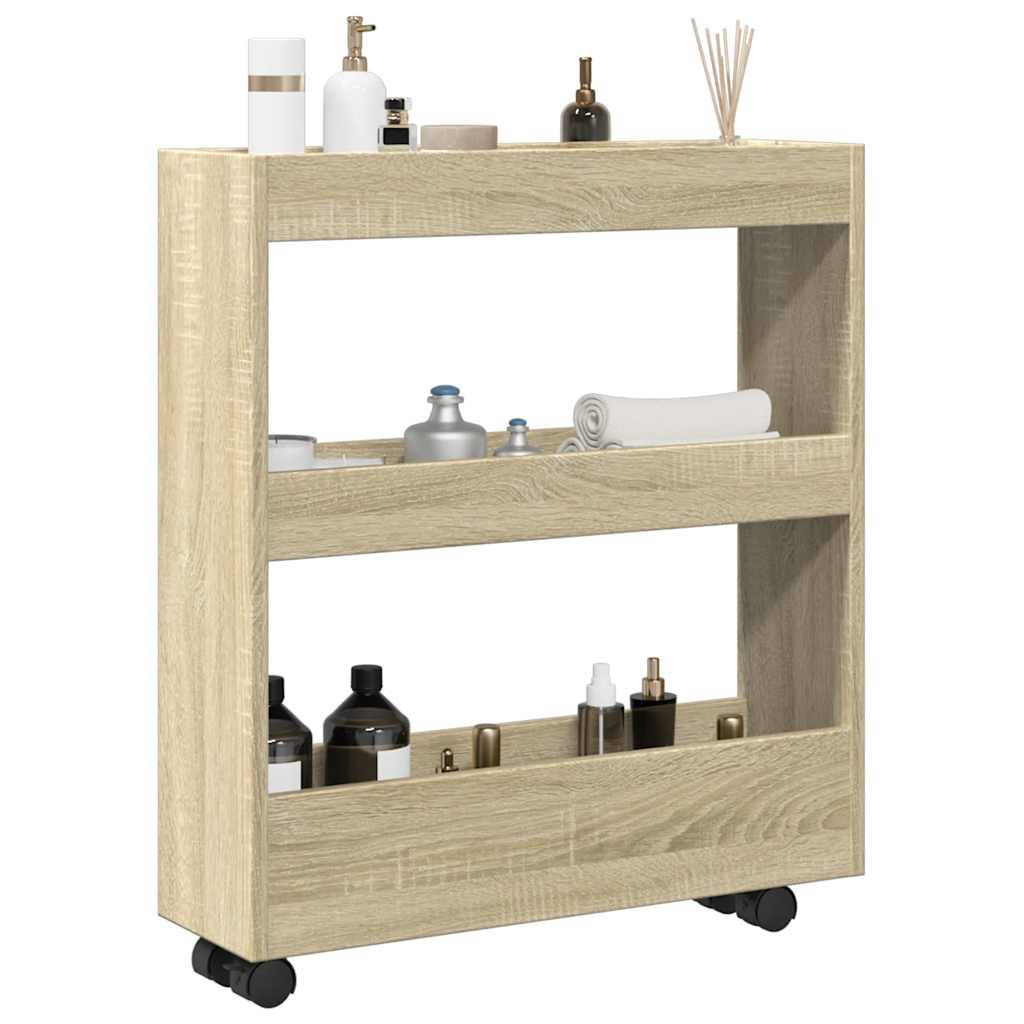 vidaXL Smalle Opbergtrolley 3 Laden Wit Bewerkt Hout