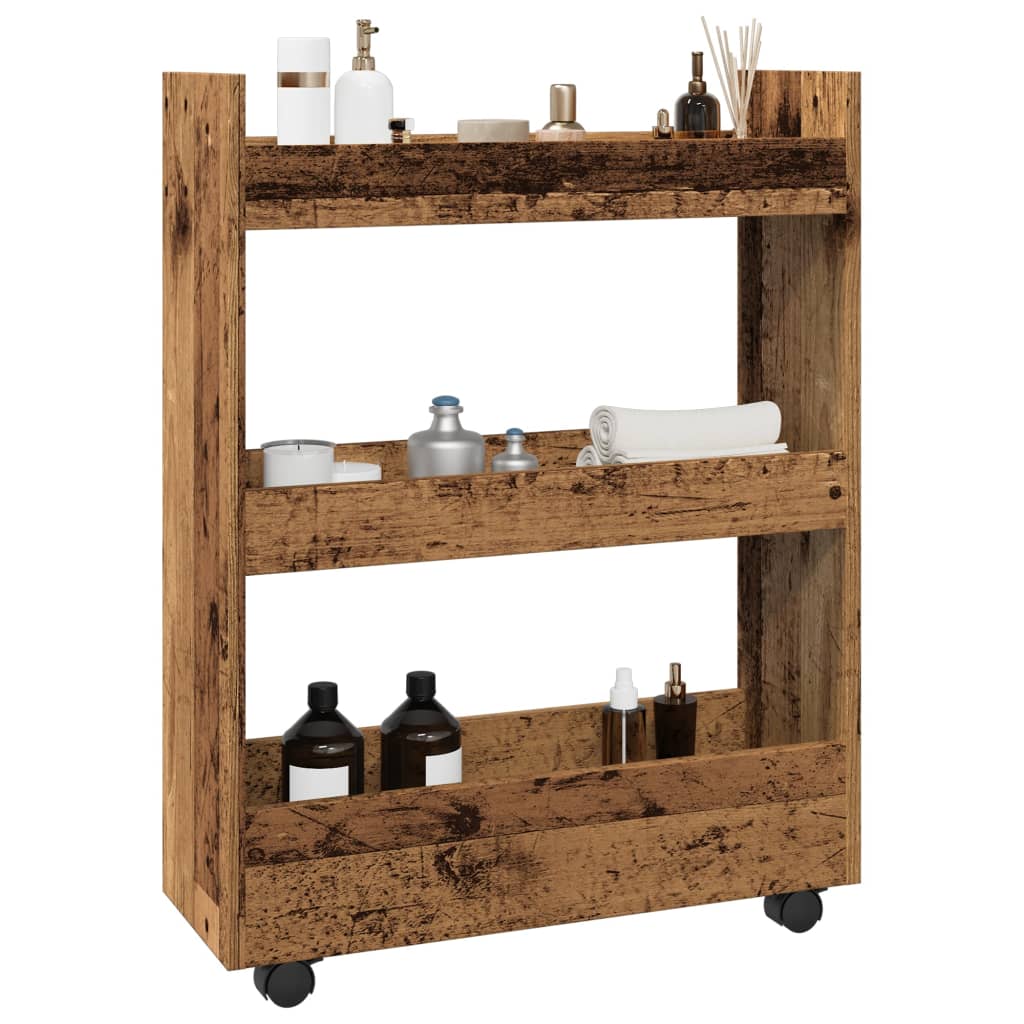 vidaXL Smalle Opbergtrolley 3 Laden Wit Bewerkt Hout