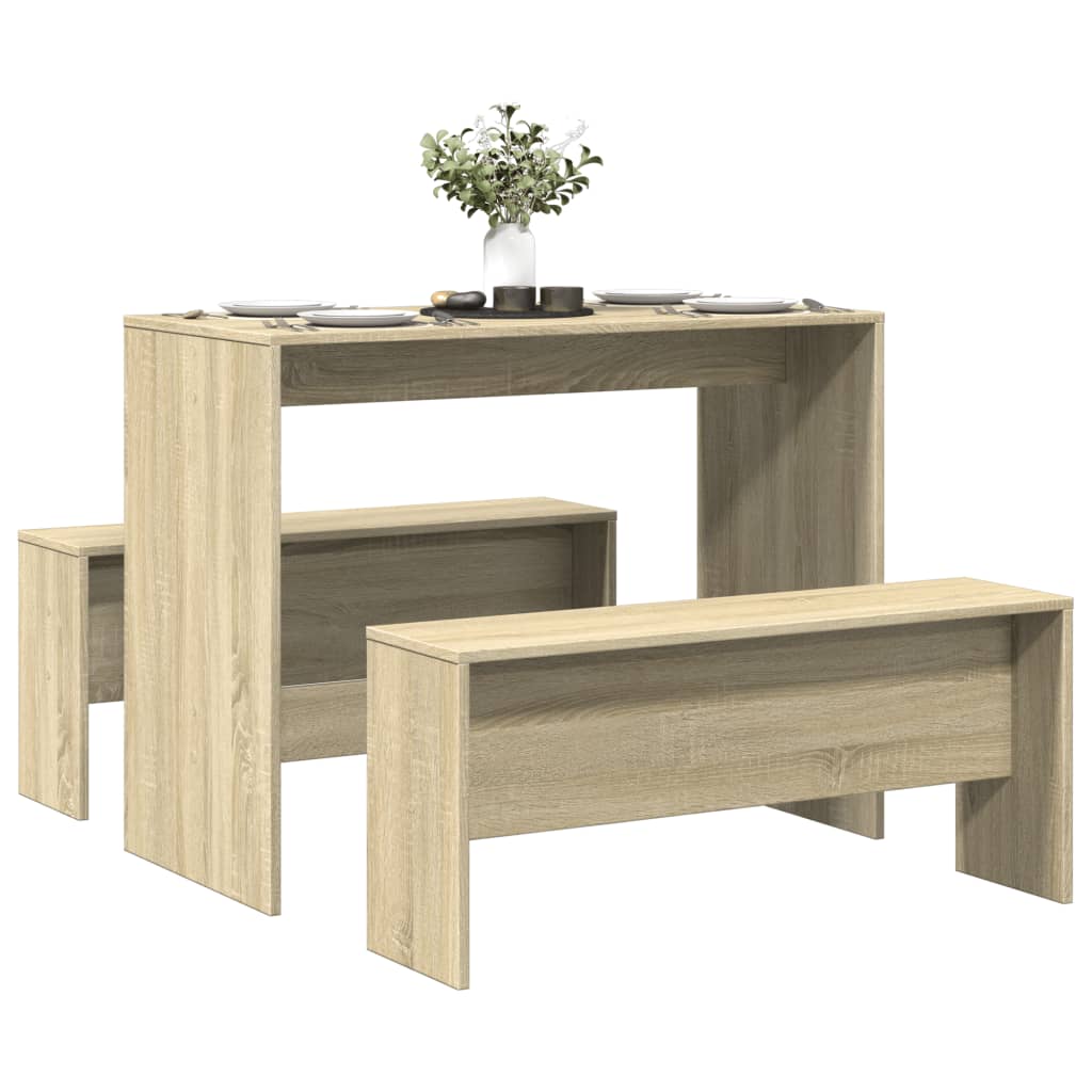 vidaXL 3-delige Eettafel en bankenset bewerkt hout wit