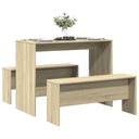 vidaXL 3-delige Eettafel en bankenset bewerkt hout wit