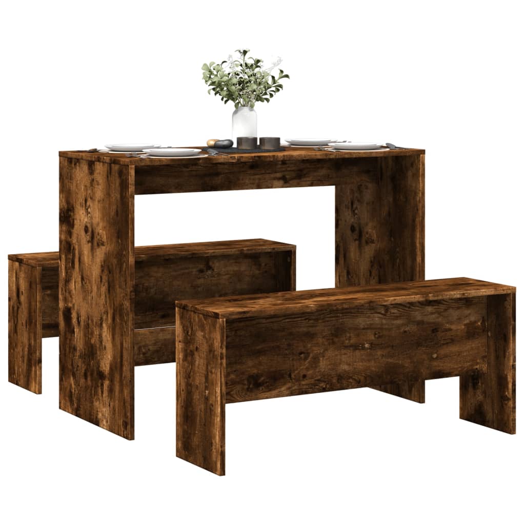 vidaXL 3-delige Eettafel en bankenset bewerkt hout wit