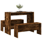 vidaXL 3-delige Eettafel en bankenset bewerkt hout wit