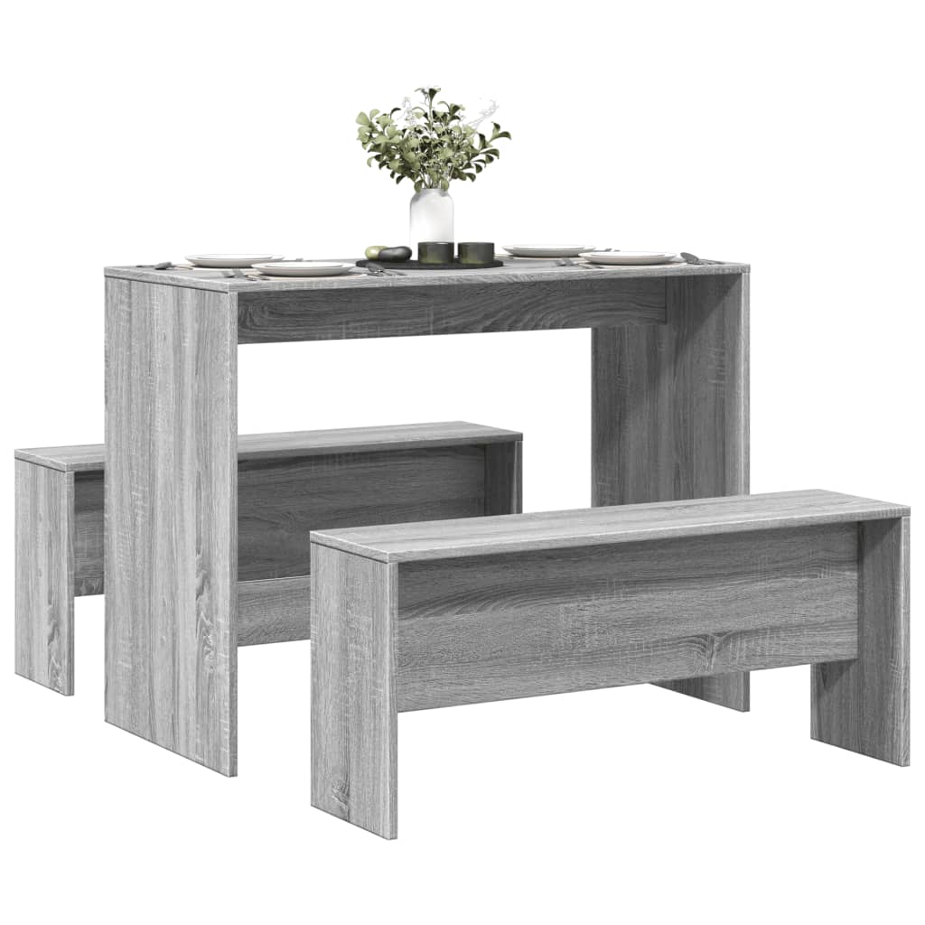 vidaXL 3-delige Eettafel en bankenset bewerkt hout wit