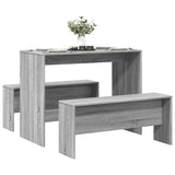 vidaXL 3-delige Eettafel en bankenset bewerkt hout wit