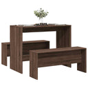 vidaXL 3-delige Eettafel en bankenset bewerkt hout wit