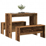 vidaXL 3-delige Eettafel en bankenset bewerkt hout wit