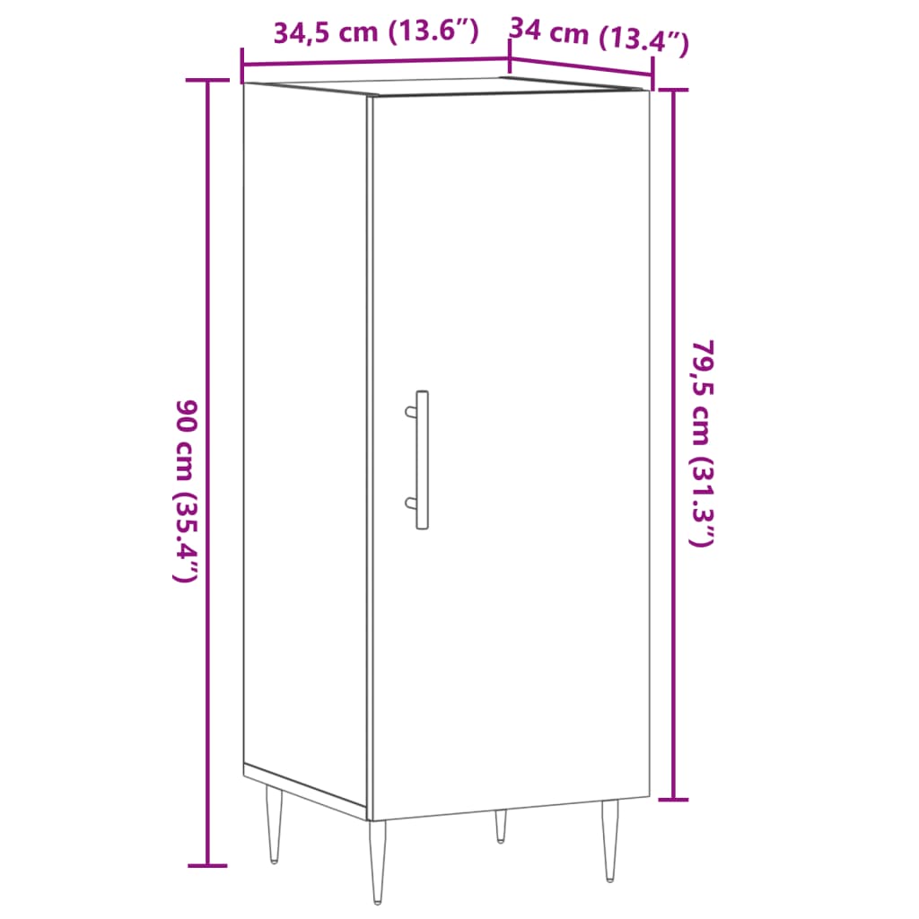 vidaXL Dressoir 34,5x34x90 cm bewerkt hout gerookt eiken