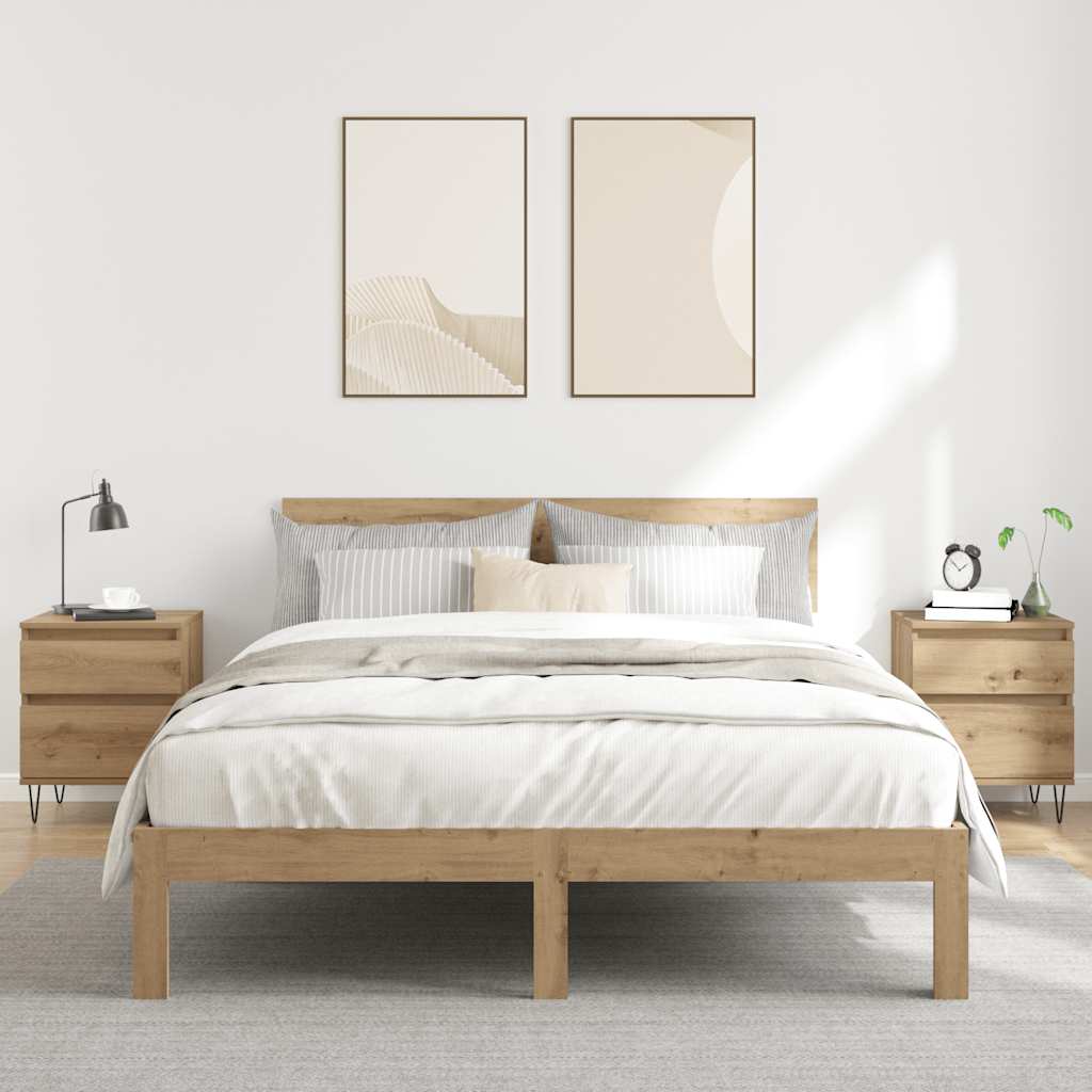 vidaXL Bedkast met lade Zwart Eiken 40 x 35 x 50 cm Bewerkt hout