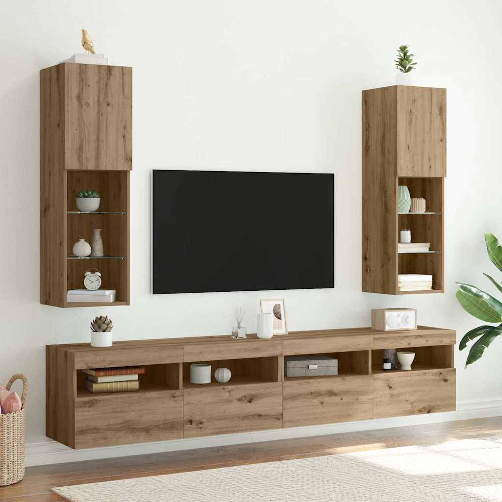 vidaXL TV Cabinets 2 pcs with LED lighting 30.5x30x60 cm white