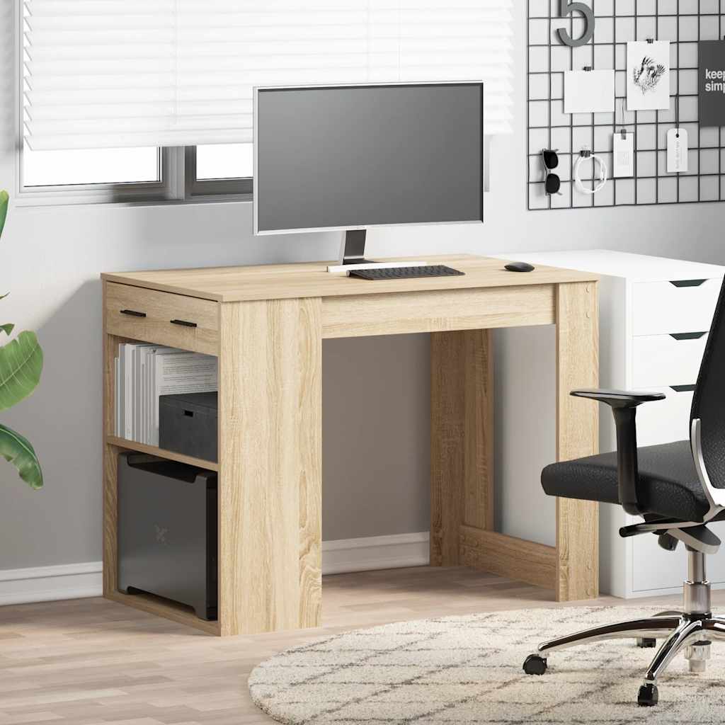 vidaXL Bureau met lade en plank 102x62x77,5 cm bewerkt hout wit